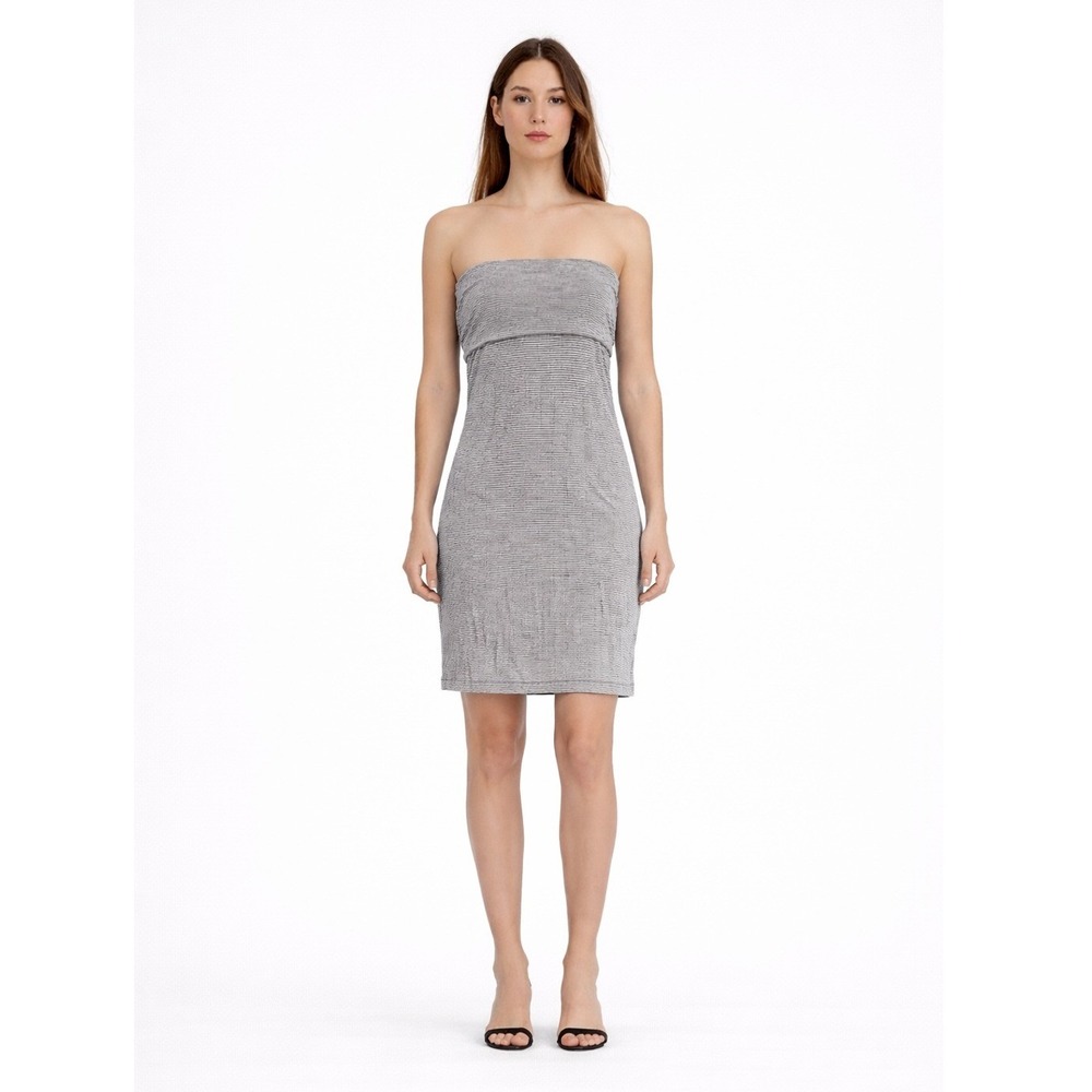Kedem Sasson Stylish Black Cream‎ Striped Tube Dress Skirt Lagenlook 1 12 14